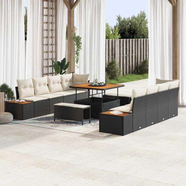 ARDEBO.de - Gartensofa-set mit Kissen 11 pcs Schwarz und Creme