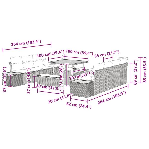 Gartensofa-set mit Kissen 11 pcs Schwarz und Creme