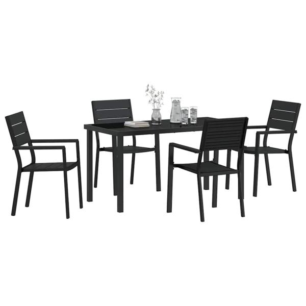5 Teile Garten Esstisch Set Schwarz HDPE