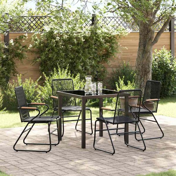 ARDEBO.de - 5-teiliges Garten-Dining-Set Schwarz PVC-Rattan