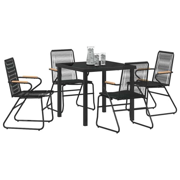 5-teiliges Garten-Dining-Set Schwarz PVC-Rattan