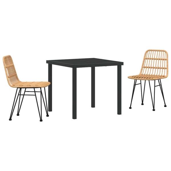 3-teiliges Garten-Ess-Set in Braun aus Poly-Rattan