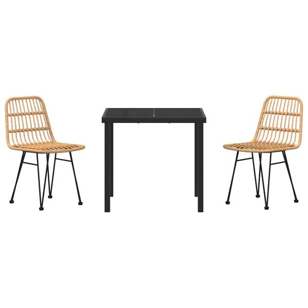 3-teiliges Garten-Ess-Set in Braun aus Poly-Rattan
