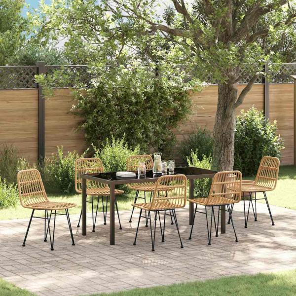 ARDEBO.de - 7-teiliges Garten-Essset Braun Poly Rattan