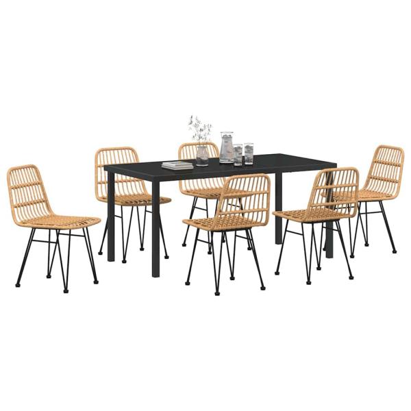 7-teiliges Garten-Essset Braun Poly Rattan