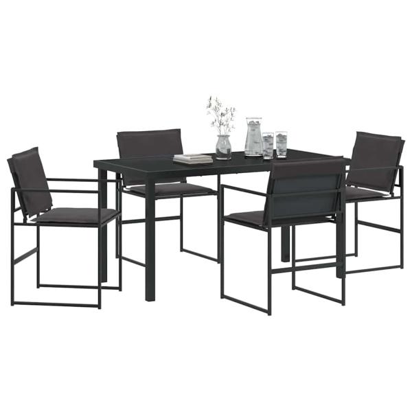 5-teiliges Garten-Dining-Set mit Kissen schwarz Textilene und Stahl