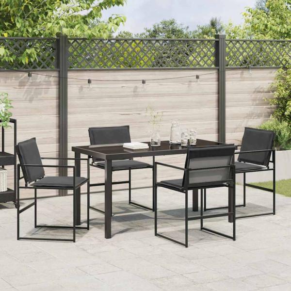 5-teiliges Garten-Dining-Set mit Kissen schwarz Textilene und Stahl