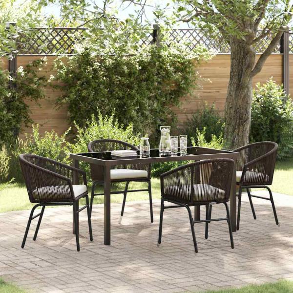 ARDEBO.de - 5-teiliges Garten-Essgruppen-Set aus braunem Poly-Rattan