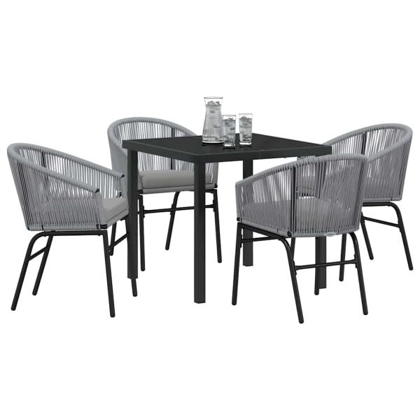 5-teiliges Garten-Esszimmer-Set Graues Poly-Rattan