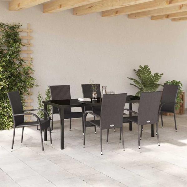 7-teilige Garten Essgruppe Braun Poly-Rattan