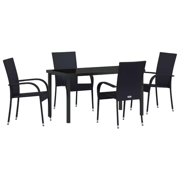 5-teiliges Garten-Ess-Set Schwarz Poly-Rattan