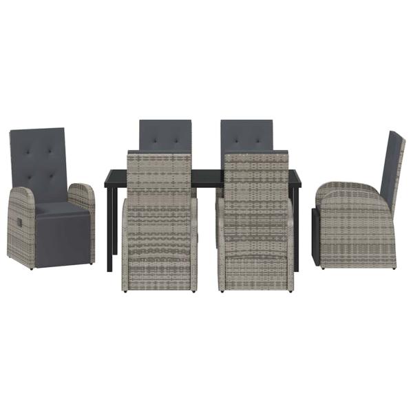 7-teiliges Garten-Essgruppen-Set mit Kissen Grau Poly Rattan
