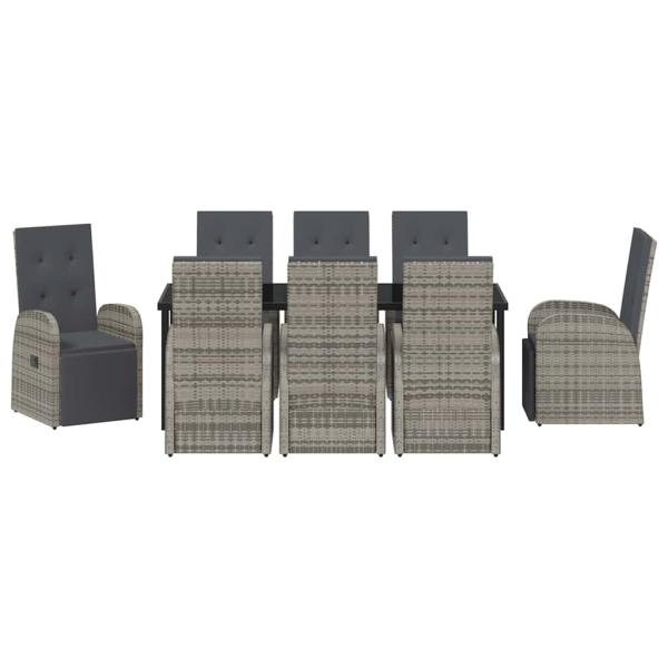 Garten Essgruppe mit Kissen 9 pcs Grau Poly-Rattan
