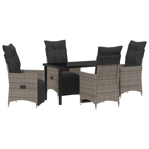 5-teiliges Gartenset mit Kissen Grau Poly-Rattan
