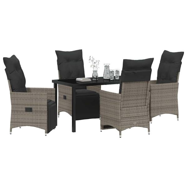 5-teiliges Gartenset mit Kissen Grau Poly-Rattan