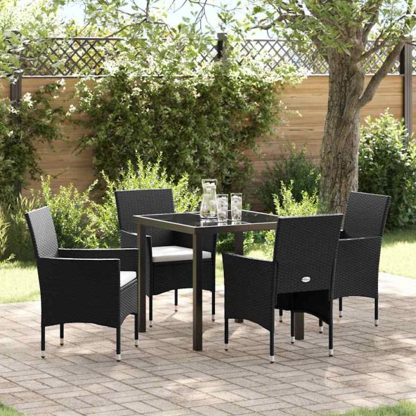 ARDEBO.de - 5-teiliges Garten-Essset aus schwarzem Poly-Rattan