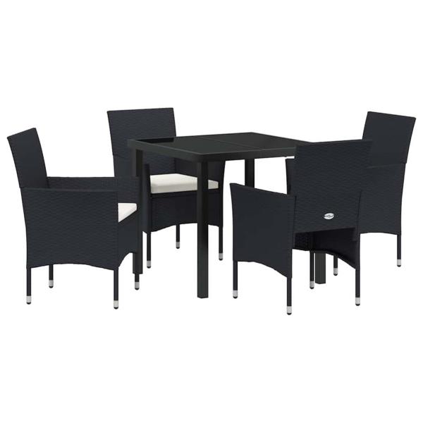 5-teiliges Garten-Essset aus schwarzem Poly-Rattan