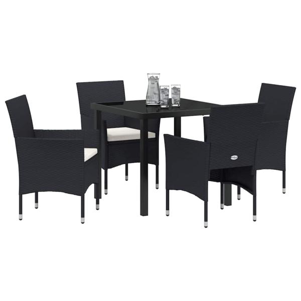 5-teiliges Garten-Essset aus schwarzem Poly-Rattan