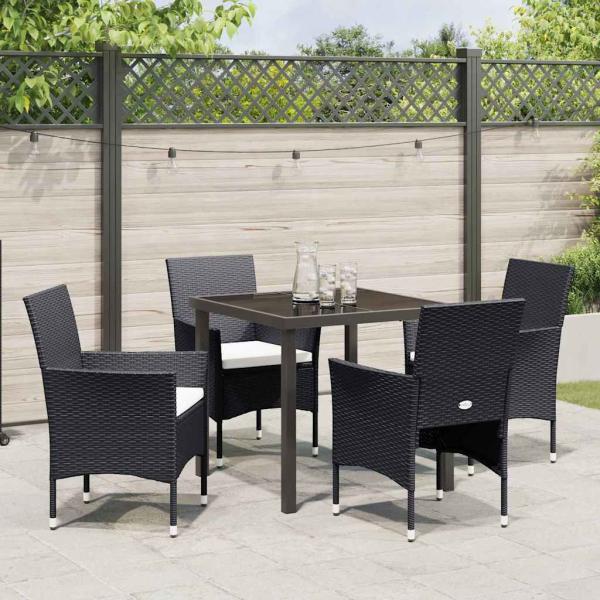 5-teiliges Garten-Essset aus schwarzem Poly-Rattan