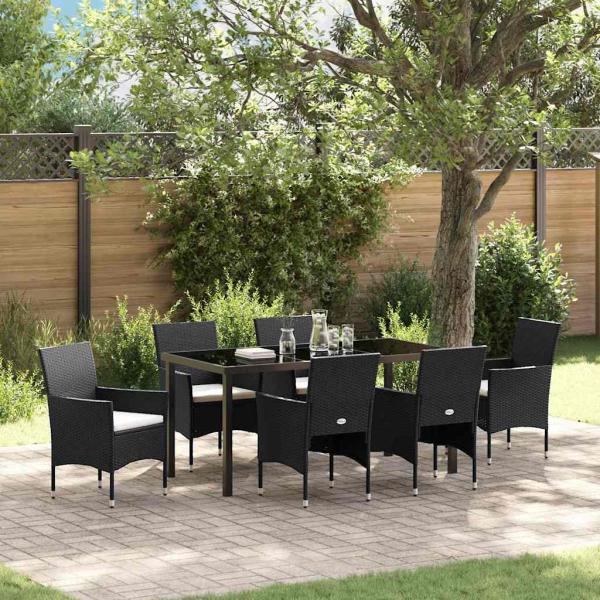 ARDEBO.de - 7-teiliges Garten-Esszimmer-Set Schwarz Poly-Rattan