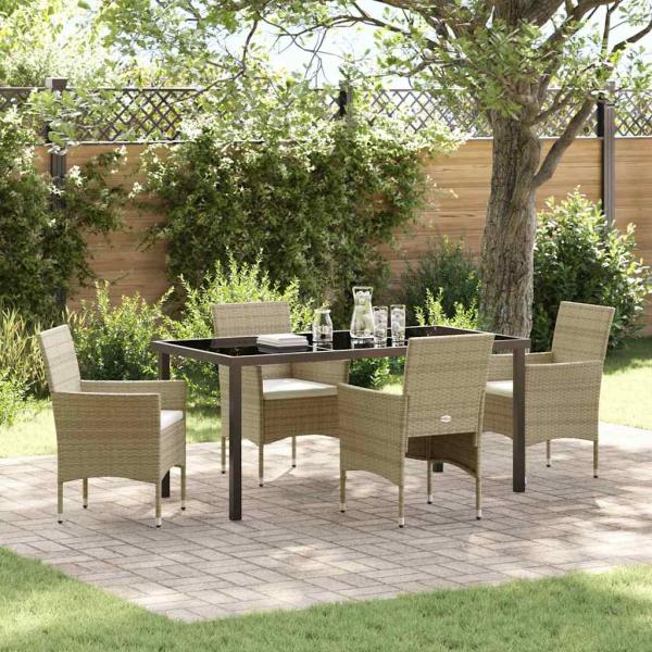 ARDEBO.de - 5-teiliges Garten-Essset Beige Poly-Rattan