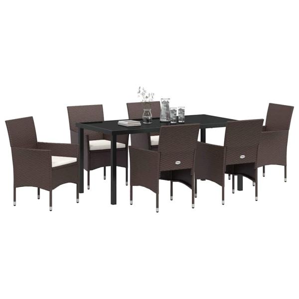 7-teiliges Garten-Essset Braun Poly-Rattan