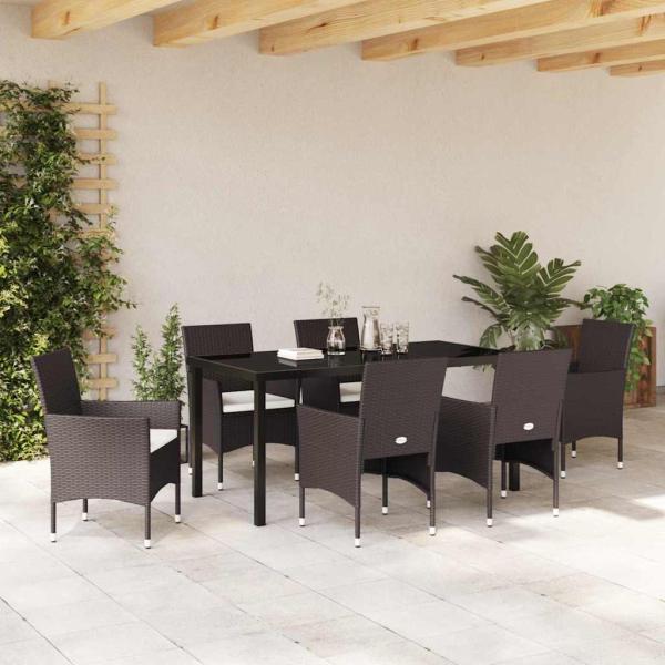 7-teiliges Garten-Essset Braun Poly-Rattan