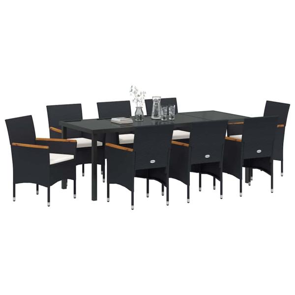 Garten Essgruppe 9 stk. Schwarz Poly-Rattan