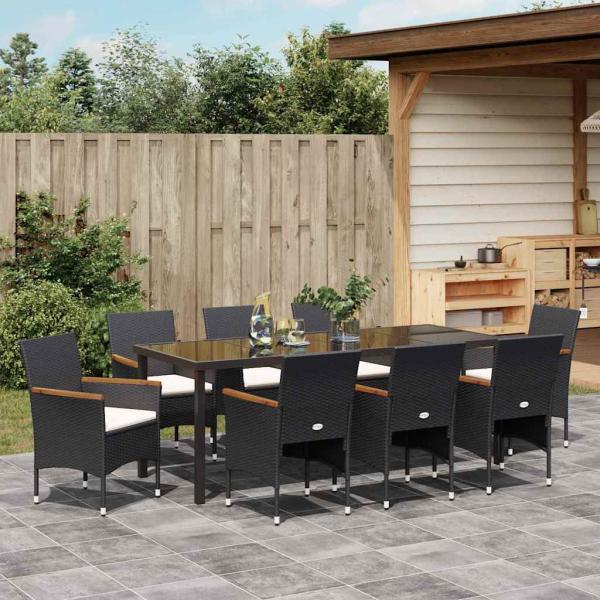 Garten Essgruppe 9 stk. Schwarz Poly-Rattan
