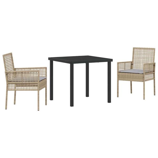 3-teiliges Garten Essgruppe mit Kissen ? Beiges Poly Rattan