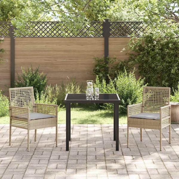 3-teiliges Garten Essgruppe mit Kissen ? Beiges Poly Rattan