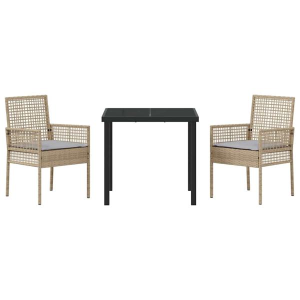 3-teiliges Garten Essgruppe mit Kissen ? Beiges Poly Rattan