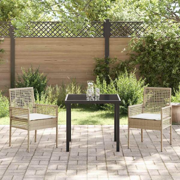 3-teiliges Garten Esszimmer Set mit Kissen Beige Poly Rattan
