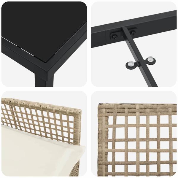 3-teiliges Garten Esszimmer Set mit Kissen Beige Poly Rattan