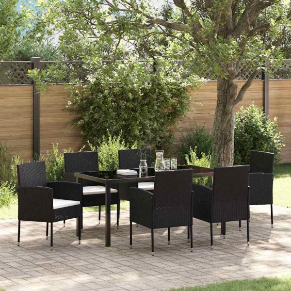 ARDEBO.de - 7-teiliges Garten-Essgruppenset mit Kissen Schwarz Poly-Rattan
