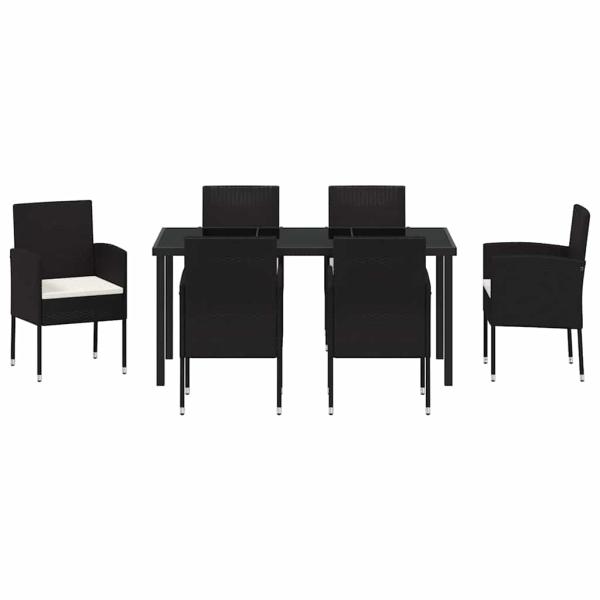 7-teiliges Garten-Essgruppenset mit Kissen Schwarz Poly-Rattan