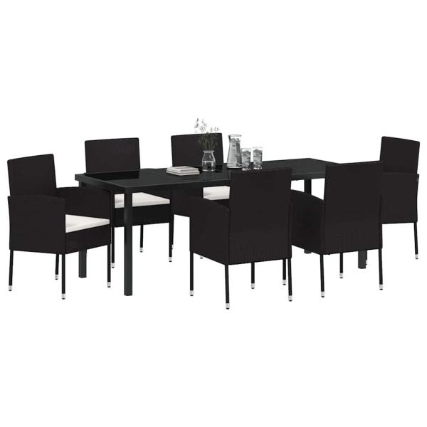 ARDEBO.de - 7-teilige Garten Essgruppe mit Kissen, schwarzes Poly Rattan