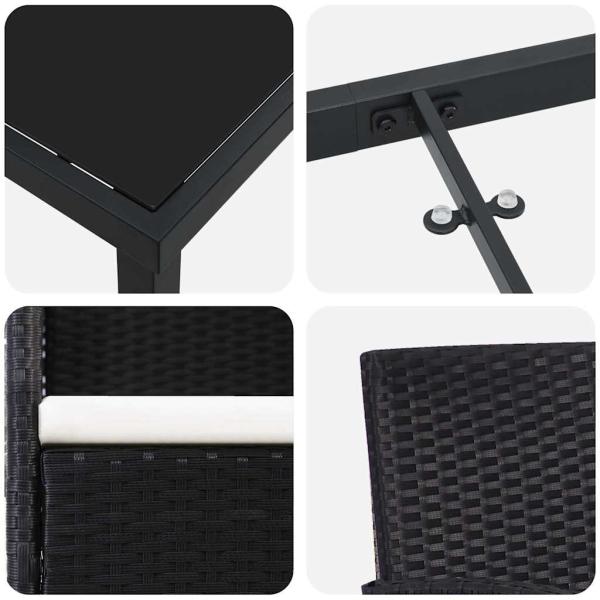 7-teilige Garten Essgruppe mit Kissen, schwarzes Poly Rattan