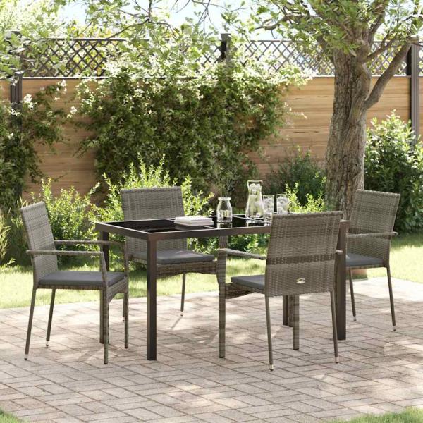 ARDEBO.de - 5-teiliges Garten-Esstisch-Set mit Kissen Grau Poly Rattan