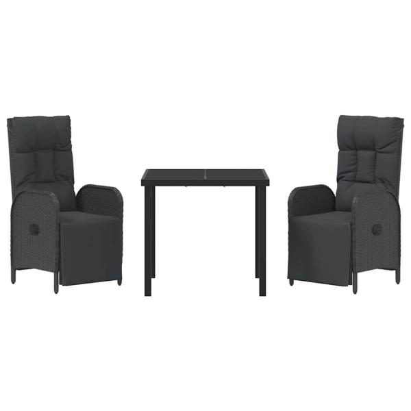 3-teiliges Garten-Ess-Set mit Kissen Schwarz Poly-Rattan