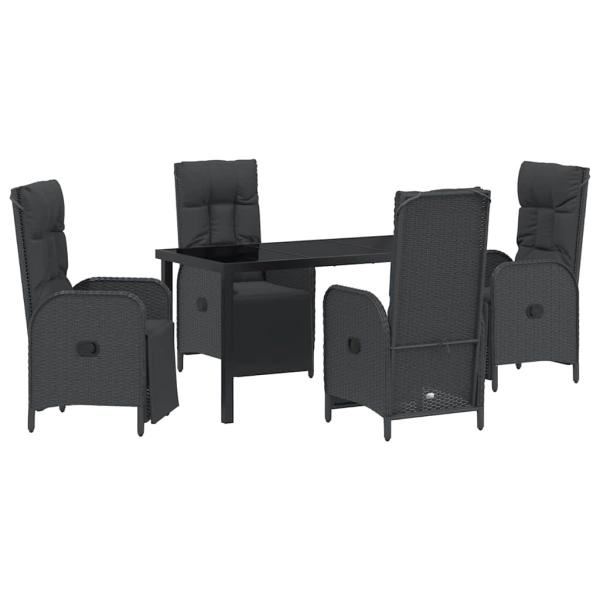 5-teiliges Garten-Dining-Set mit Kissen Schwarz Poly-Rattan