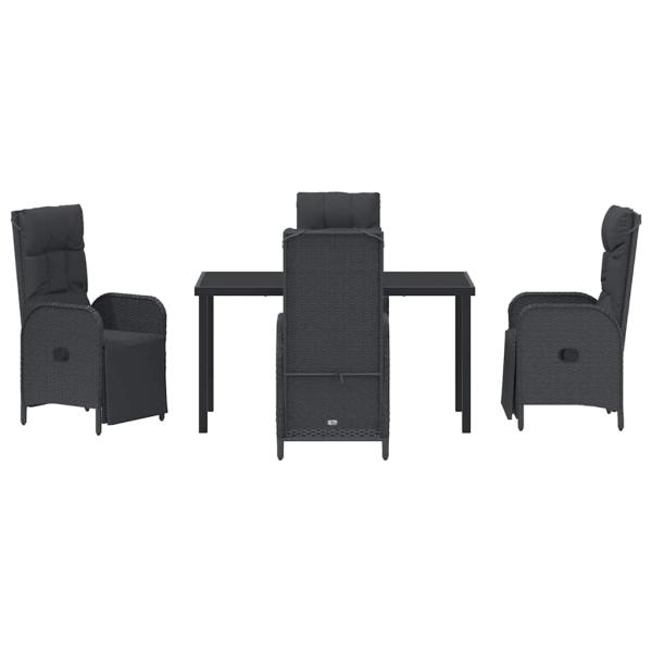 5-teiliges Garten-Dining-Set mit Kissen Schwarz Poly-Rattan