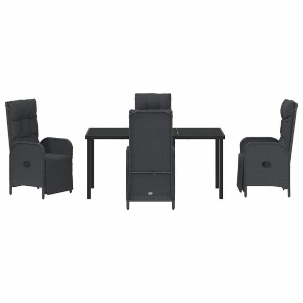 5-teiliges Garten-Essset mit Kissen Schwarz Poly-Rattan