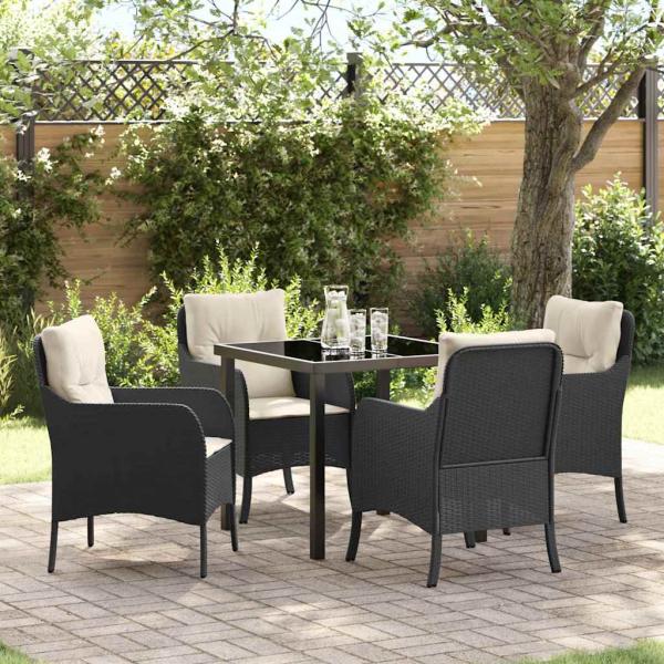 ARDEBO.de - 5-teiliges Garten-Ess-Set mit Kissen in Schwarz Poly-Rattan