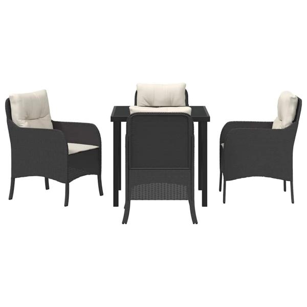 5-teiliges Garten-Ess-Set mit Kissen in Schwarz Poly-Rattan
