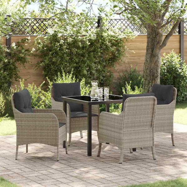 ARDEBO.de - 5-teiliges Garten-Ess-Set mit Kissen Hellgrau Poly-Rattan