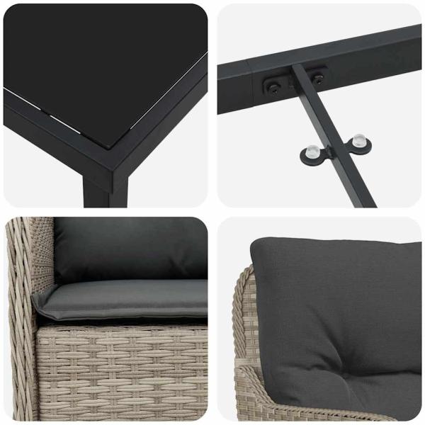 5-teiliges Garten-Ess-Set mit Kissen Hellgrau Poly-Rattan