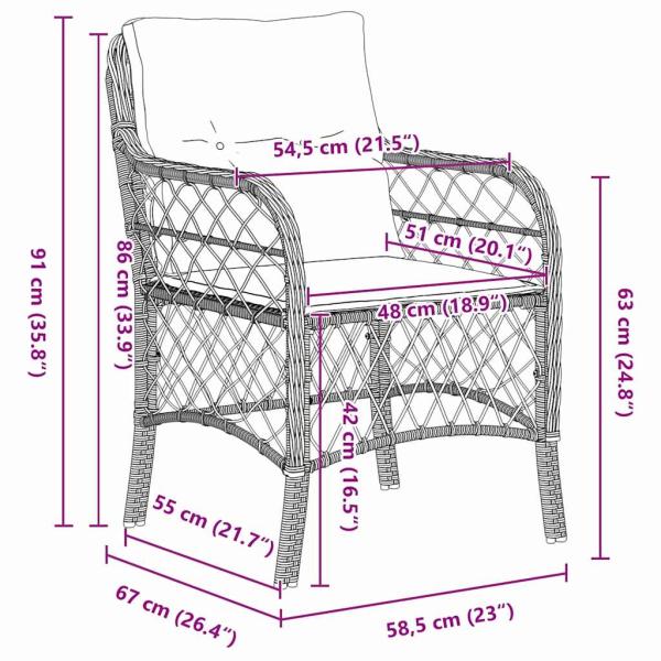 7-teiliges Garten-Ess-Set mit Kissen Schwarz Poly-Rattan