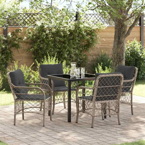 ARDEBO.de - 5-teiliges Garten-Ess-Set mit Kissen Hellgrau Poly-Rattan