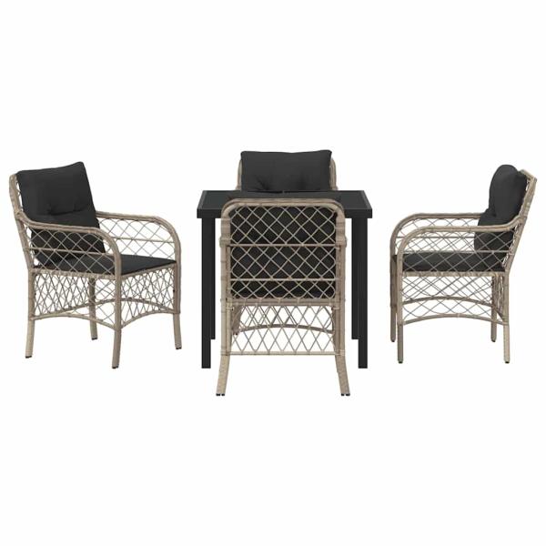 5-teiliges Garten-Ess-Set mit Kissen Hellgrau Poly-Rattan